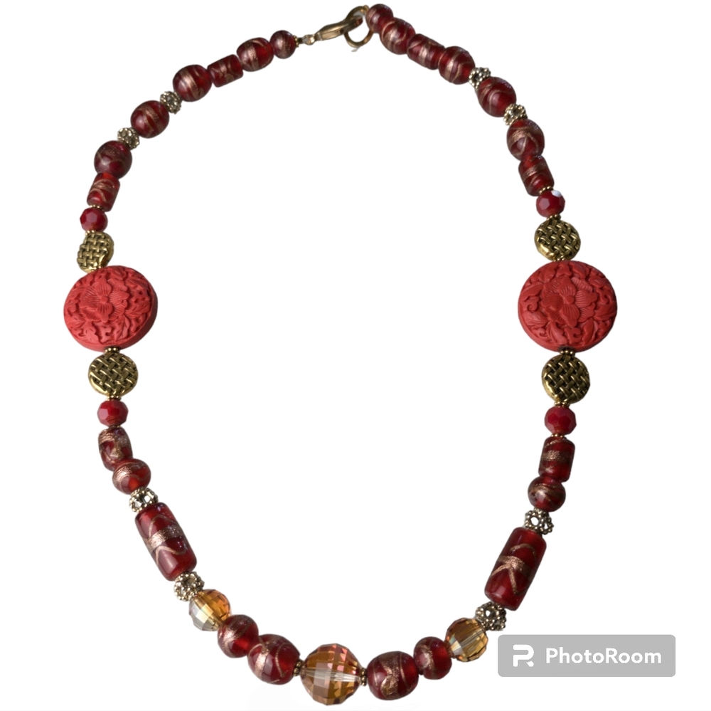 Italian Handmade Beaded Necklace Ornate Carved Flowers Detailed Clasp Jewelry